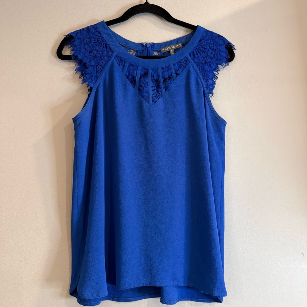 Brixon Ivy Royal Blue Lace Accent Blouse